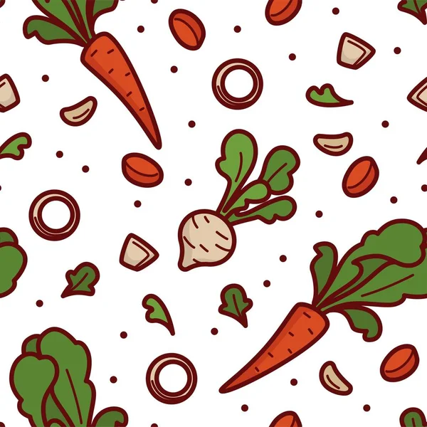 Möhren und Zwiebeln, Gemüse und Blätter — Stockvektor