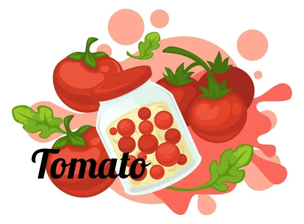 Mariniertes Tomatengemüse Glas Eingelegtes Gemüse Für Den Winter Biologische Und — Stockvektor