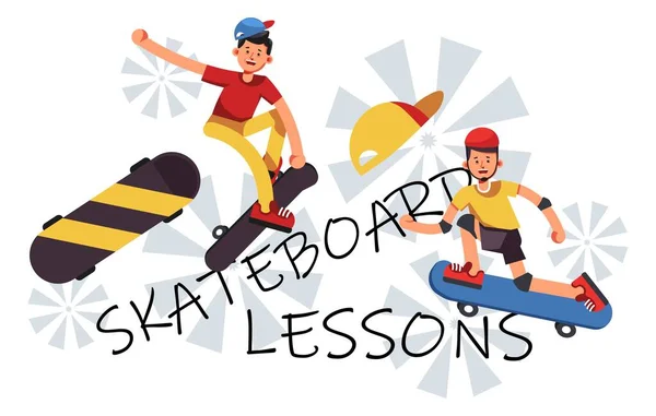 Lessen Lessen Leren Skateboarden Cursussen Met Gespecialiseerde Coach Tieners Kleuters — Stockvector