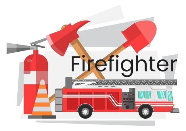 Urządzenia Maszyny Dla Strażaków Narzędzi Brygady Przyrządów Gaszenia Pożaru Stacja — Wektor stockowy
