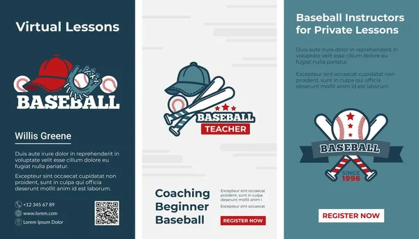 Clases Virtuales Lecciones Línea Instructores Béisbol Tutores Privados Para Aprender — Archivo Imágenes Vectoriales