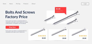 Fabrika fiyatıyla internet dükkanında vidalar ve vidalar. Çevrimiçi sipariş ve inşaat aletleri ve aletlerin satın alınması. Ürün indirme sayfası vektörüyle web sitesi veya web sayfası şablonu