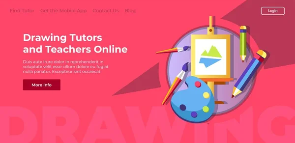 Tutors and teachers online, internet education, knowledge and development of drawing skills. Resource with courses and classes for practicing. Website or webpage template, landing page flat vector