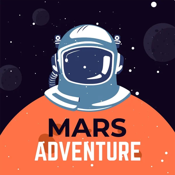 Exploração Espacial Exterior Descobertas Planeta Vermelho Cartaz Com Astronauta Vestindo —  Vetores de Stock