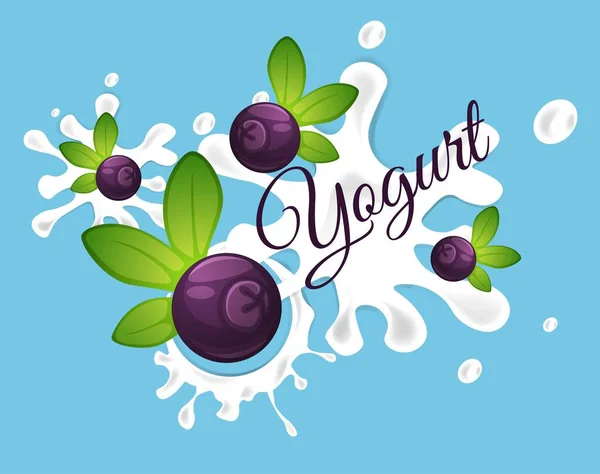Bio Milch Mit Früchten Süßer Joghurt Mit Blaubeeren Smoothie Oder — Stockvektor