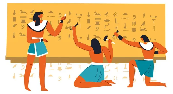 Ancienne Egypte Écriture Moyens Communication Des Gens Dessinant Sur Des — Image vectorielle