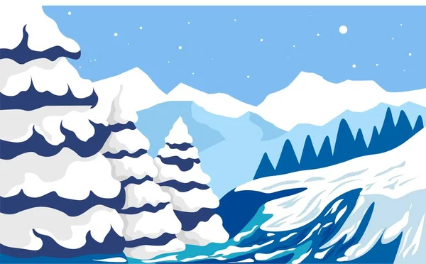 Mountain Ranges High Summits Covered Snow Pine Tree Forests Woods Stock Vector