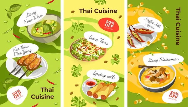Exotic Cuisine Asian Food Dishes Menu Restaurant Cafe Gang Keaw Stock Illustration