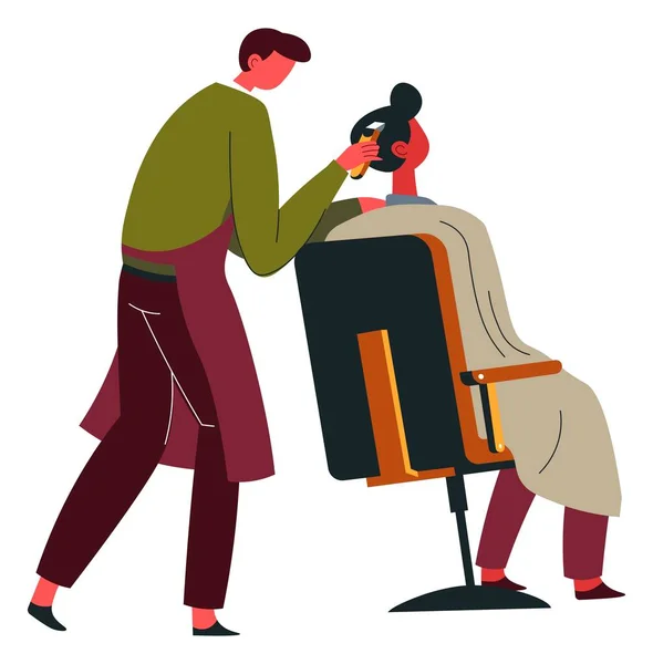 Friseurservice, professioneller Friseur bei der Arbeit — Stockvektor