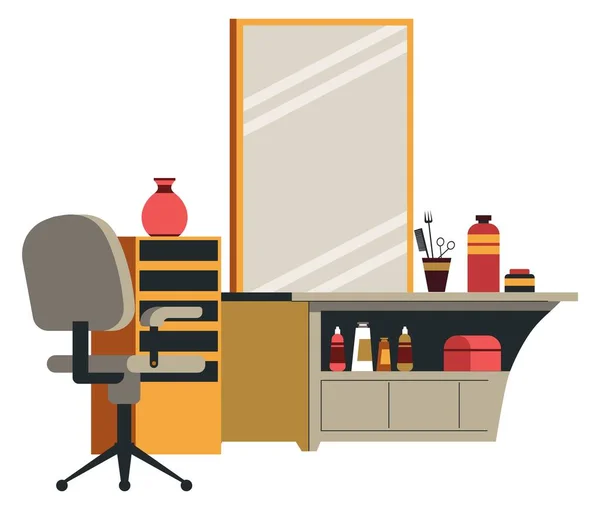 Εσωτερικός σχεδιασμός κουρείου, χώρος εργασίας με καθρέφτη — Διανυσματικό Αρχείο