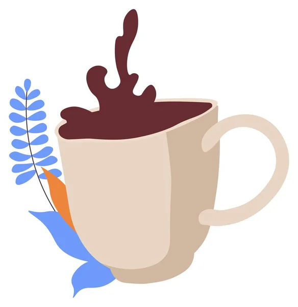 Καφές χύνεται σε κεραμικό κύπελλο, καφέ ή εστιατόριο — Διανυσματικό Αρχείο