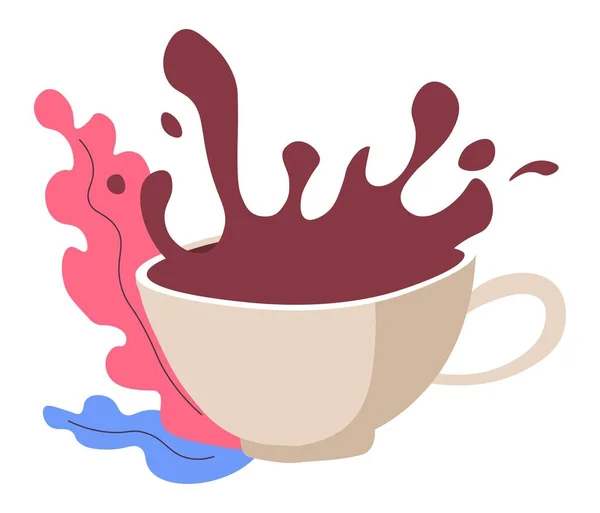 Ποτό καφέ πιτσιλιές σε κύπελλο με διακόσμηση φύλλωμα — Διανυσματικό Αρχείο