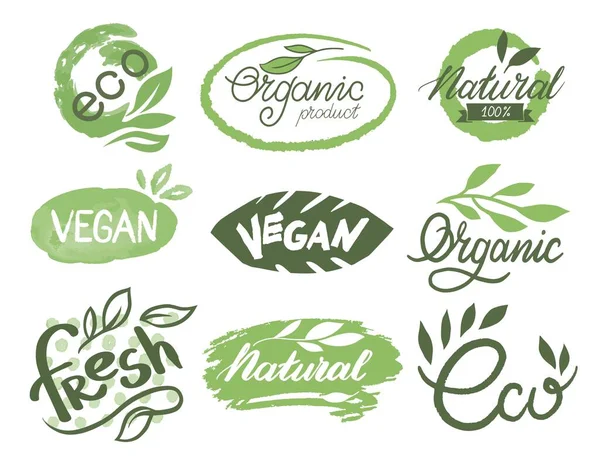 Eco and natural products labels and emblems vector — Stock Vector