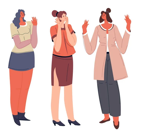 Kvinnor kommunicerar, irriterade och lyckliga människor — Stock vektor