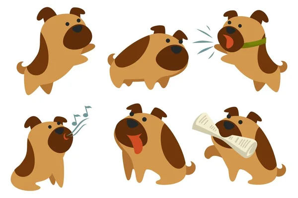 Σκύλος γάβγισμα, σκυλίσιο ζώο, κατοικίδιο ζώο με εφημερίδα — Διανυσματικό Αρχείο