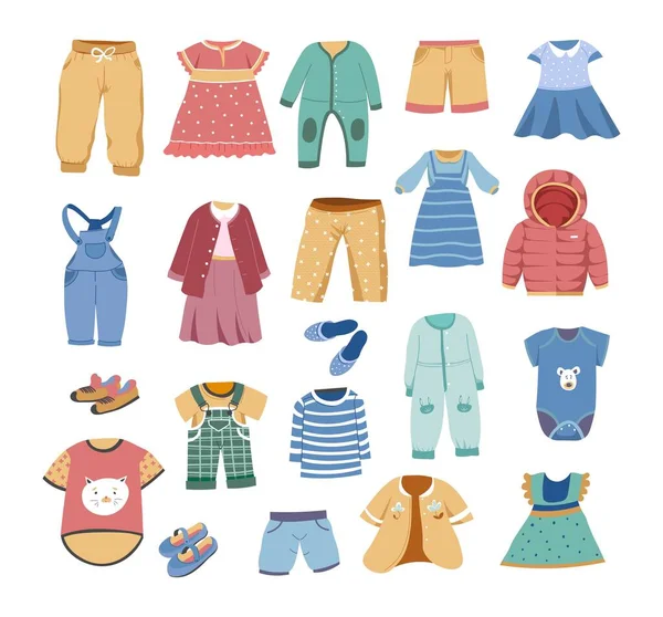 Ropa para niños, niños pequeños y bebés recién nacidos estilo — Vector de stock