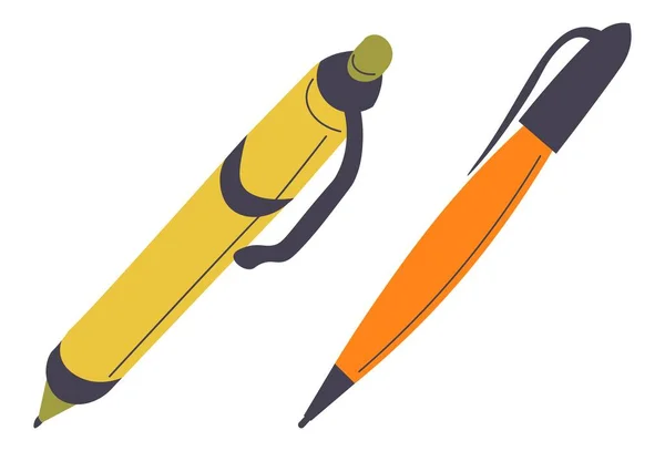 Lápis e caneta, material escolar de escritório para estudo — Vetor de Stock