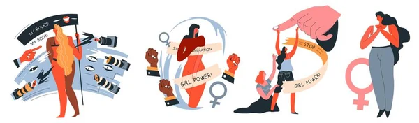 Feminismo y empoderamiento, movimiento e igualdad — Vector de stock