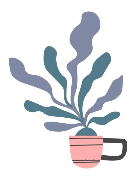 Φυτό με φύλλα, φυτό σε κούπα με χερούλι — Διανυσματικό Αρχείο