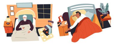 İnsanlar yatakta uyuyor, karakterler uyuyor.