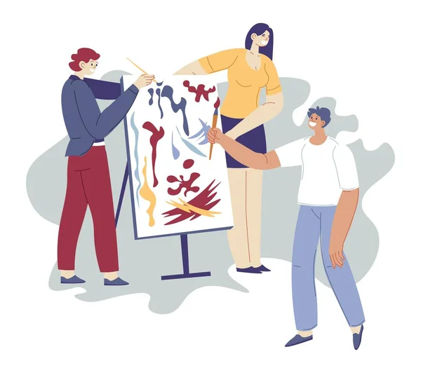 Arte terapia persone disegno dipinti su cavalletto — Vettoriale Stock
