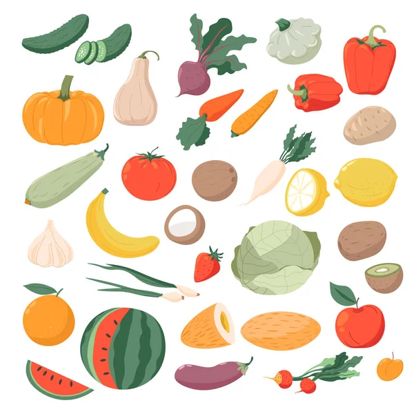 Ortaggi e frutta prodotti biologici e naturali — Vettoriale Stock
