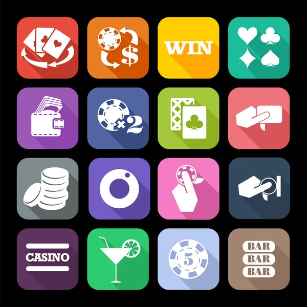 L'ensemble des icônes de casino plat avec une longue ombre — Image vectorielle