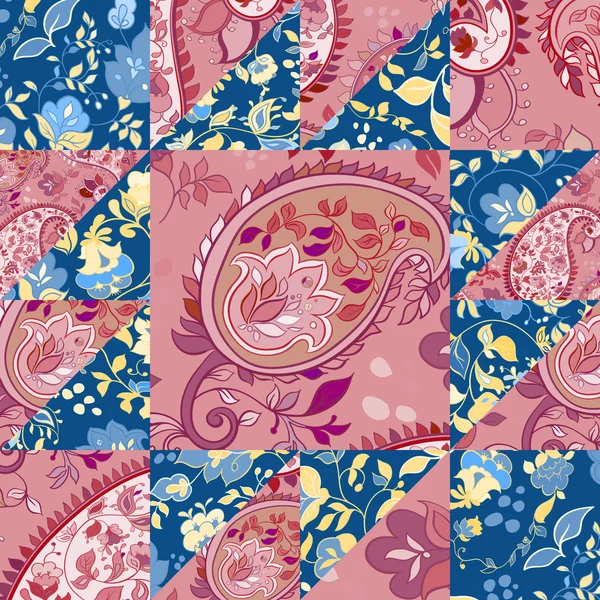 Patchwork Paisley motif avec des fleurs. Style boho vintage — Image vectorielle