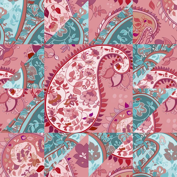 Patrón de patchwork Paisley con flores. Estilo boho vintage — Archivo Imágenes Vectoriales