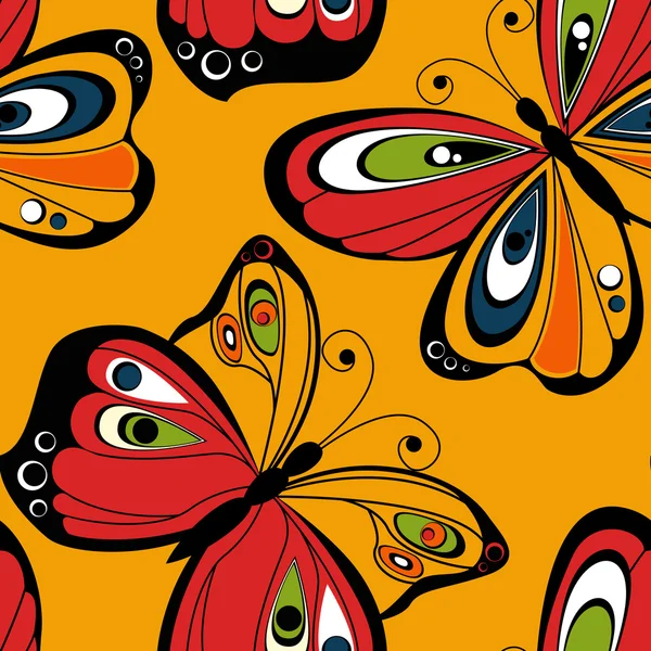 Patrón inconsútil mariposa voladora. Ilustración primavera — Vector de stock