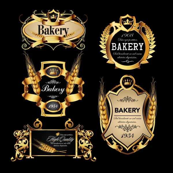 Conjunto dourado de designações de etiquetas de padaria —  Vetores de Stock