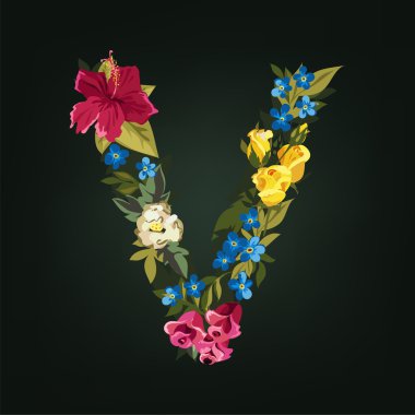 V harfi. Çiçek sermaye alfabesi