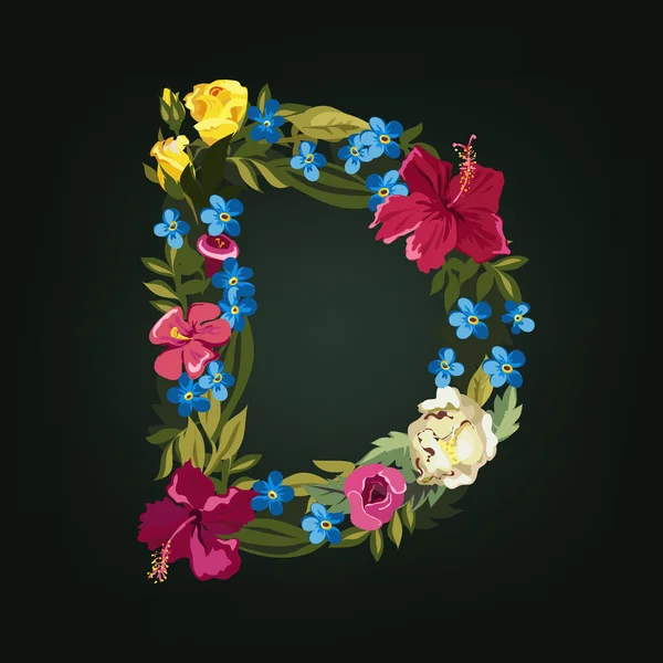 D letter. Flower capital alphabet — Stock Vector