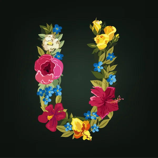 Lettre U. Alphabet capital fleur — Image vectorielle