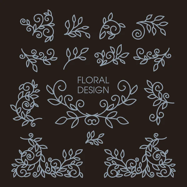 Set of floral line design elements — Stock Vector