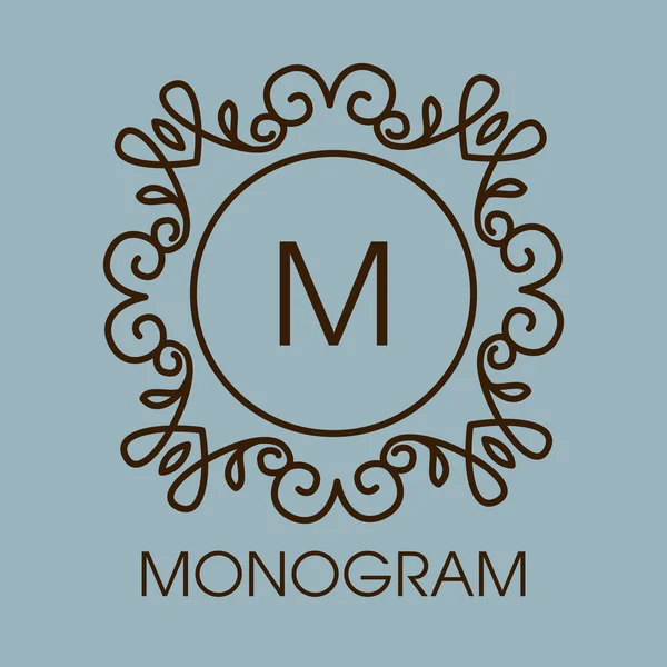 Cornice floreale contorno nel disegno monogramma — Vettoriale Stock