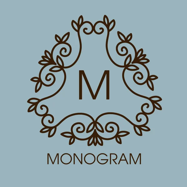 Marco de contorno floral en diseño de monograma — Vector de stock