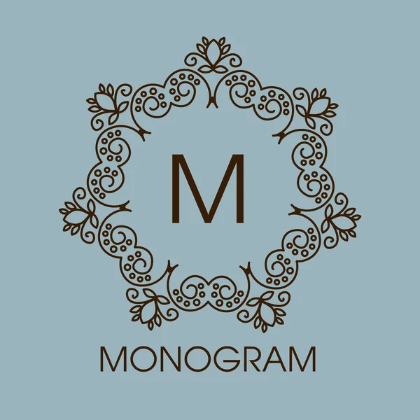 Marco de contorno floral en diseño de monograma — Archivo Imágenes Vectoriales