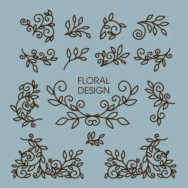 Set of floral line design elements — Stock Vector