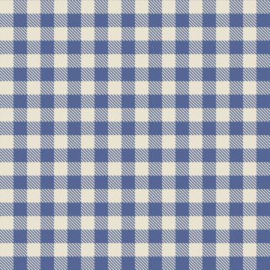 Mavi ve kremalı kusursuz gingham şablonu, dokuma tekstili vektör çizimi, beyaz arka planda izole edilmiş..
