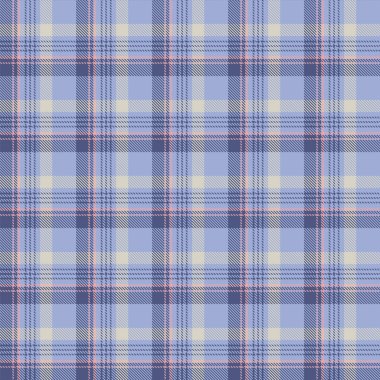 Mavi, pembe ve krem tonlarında kusursuz pastel tartan şablonu, dokuma tekstil tarzında vektör çizimi, beyaz arka planda izole edilmiş..