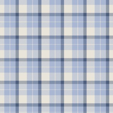 Kusursuz mavi ve krem rengi ekose desenli, vektör illüstrasyonlu, beyaz arka planda izole. Tekstil ve dijital baskılar için uygun.