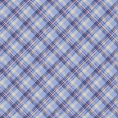 Mavi, krem ve kırmızı tonlarda kusursuz ekose desenli. Görüntü, ambalaj kağıdı ve dekor için vektör illüstrasyonu ideal.