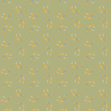 Narin turuncu dallardan oluşan botanik madalyonları naneli arka planda tekrar ediyor. Zarif süslemesiz vektör deseni.