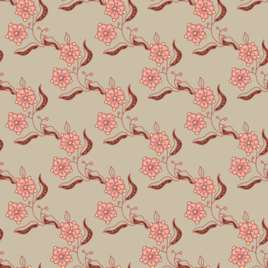 Renkli çiçek dalları zarif bir botanik tarzıyla tekstil duvar kâğıdı ve kadın dekorasyonu için kusursuz bir vektör çizimi olarak gösterilir..