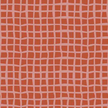 Modern kumaşlar ve dekorlar için kusursuz bir vektör deseni olarak sunulan kalın el çizimi biçiminde organik dalgalı kare ızgara..