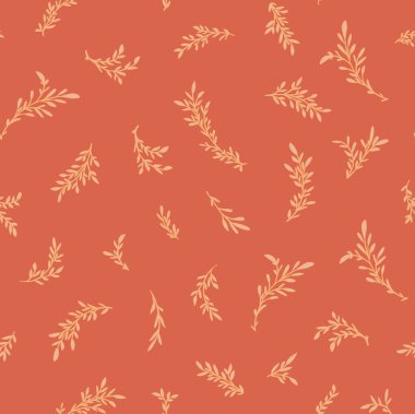 Dağıtılmış el yapımı botanik dalları ile modern bir şekilde açık mercansız desen. Vektör illüstrasyonu.