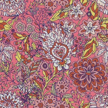 Son derece detaylı, çiçekli, ekspres çiçekli ve yapraklı bir desen. İfade tekstil dekorları ve moda için mükemmel..