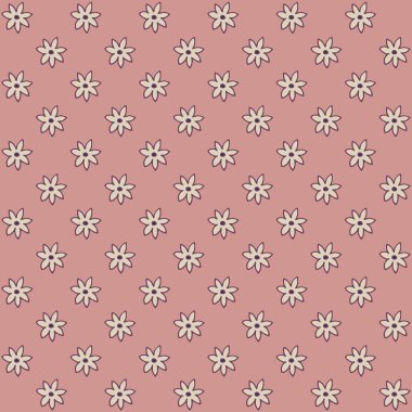 Yumuşak pembe arka planda sevimli beyaz çiçeklerle en az pürüzsüz desen. Çocuklar için vektör illüstrasyon ideal kumaş kaplama moda ve dekor.