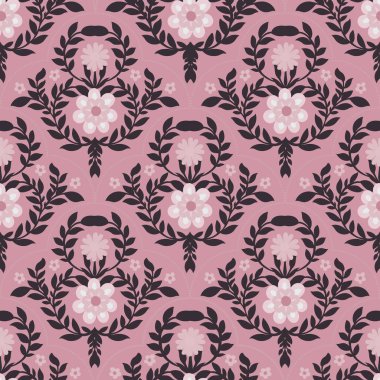 Lüks duvar kağıtları, iç tekstil ürünleri, beyan yastıkları ve butik ambalaj tasarımları için pembe çiçekli koyu bir zemin..